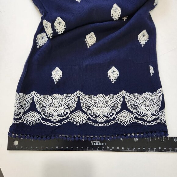 Sundance Giselle Wide Leg Crop Pant L Navy Blue Embroidered Pull On Tassel Boho - Picture 9 of 10